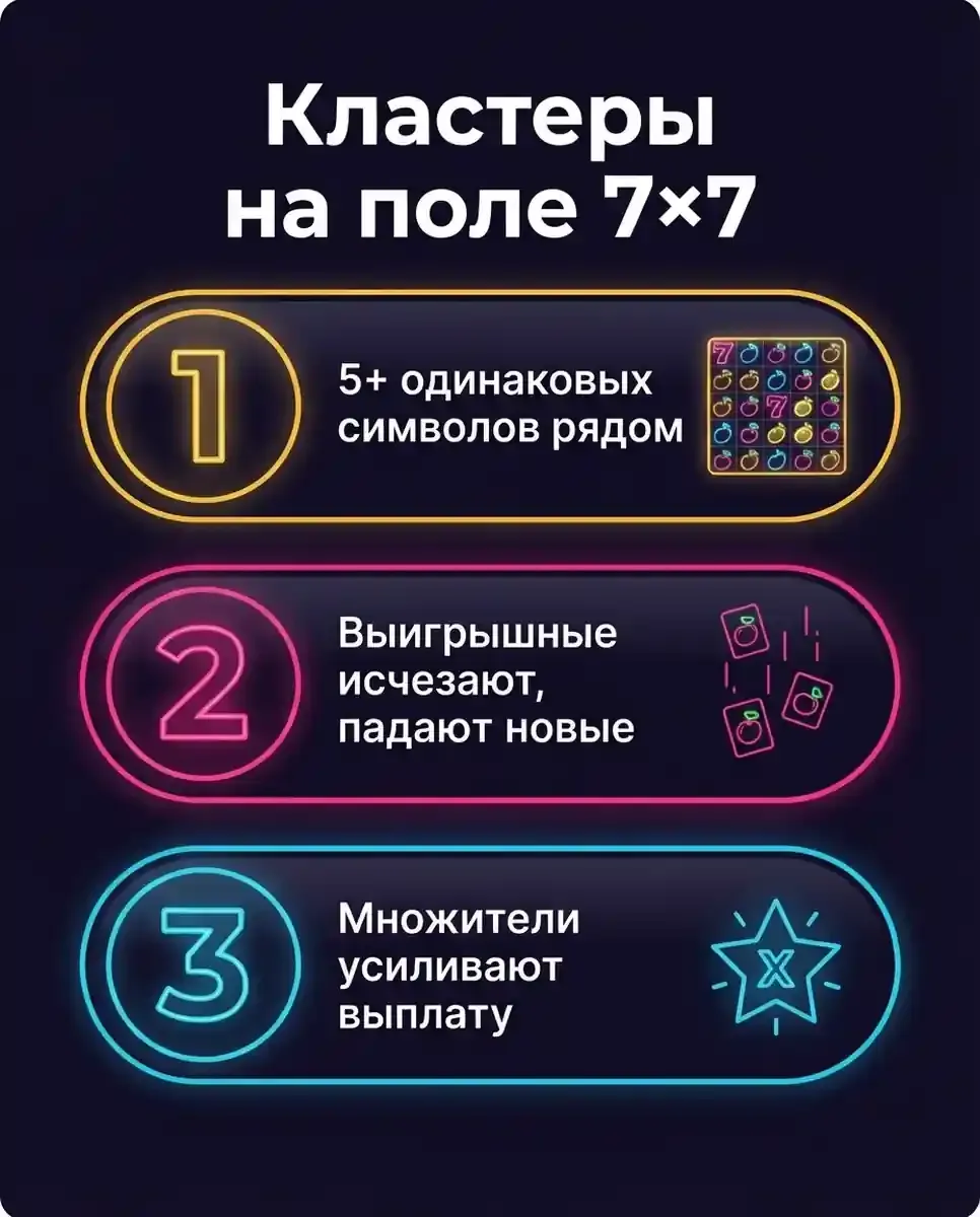 Кластеры на поле 7×7: как считаются выигрыши — инфографика